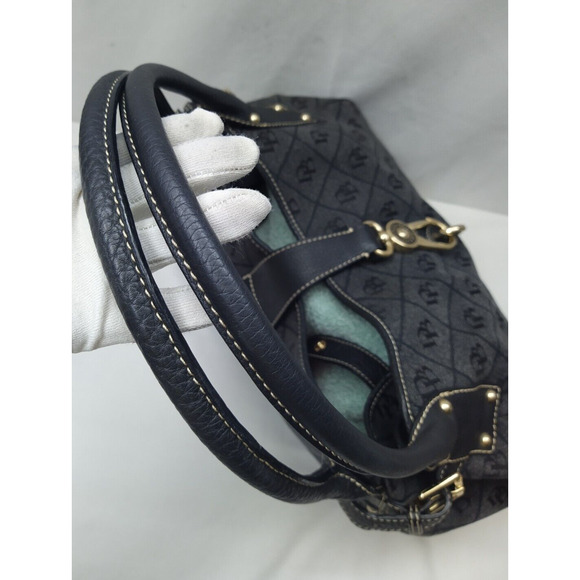Dooney & Bourke Gray Canvas Leather Trim DB Printed Hook Satchel Shoulder Bag - Picture 16 of 16